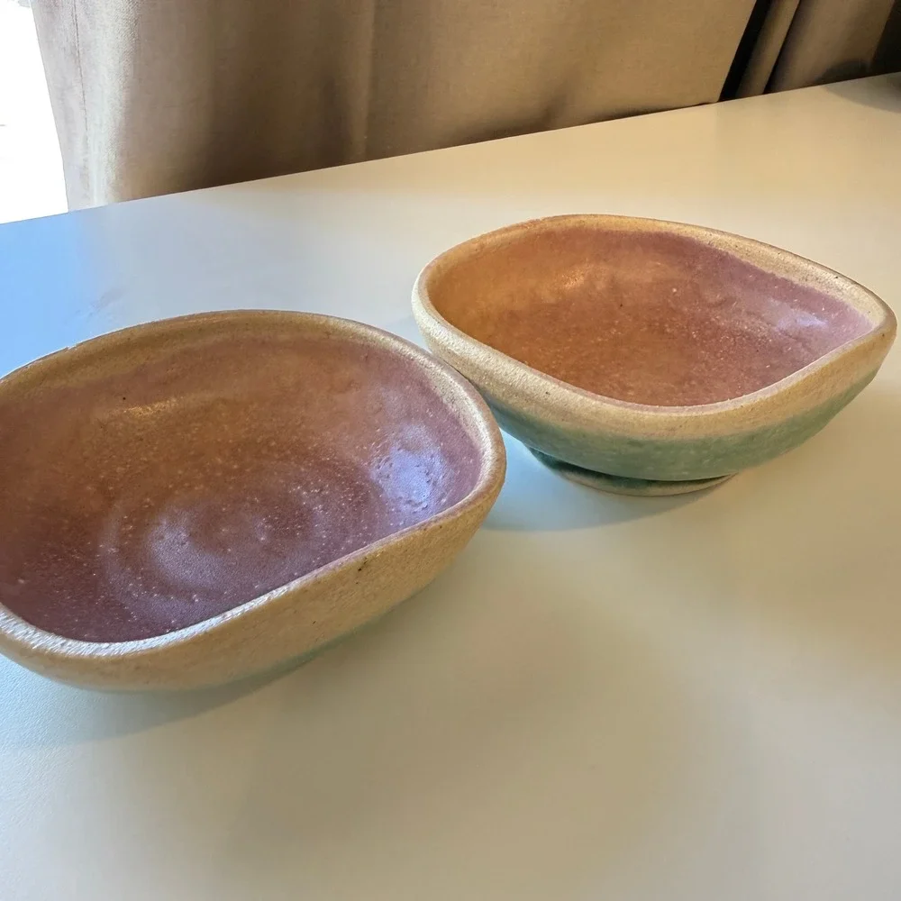 Studio Artisan Handcrafted Ceramic Bowls Sage Green & Terracotta Pink Set of 2